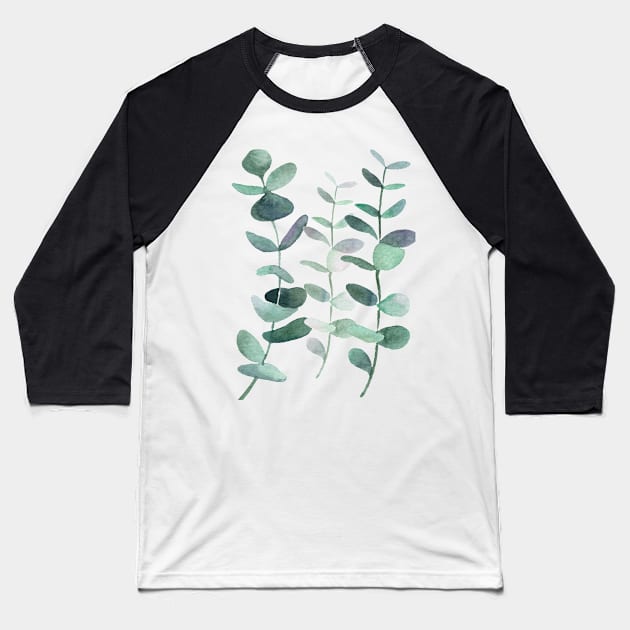 Watercolor, eucalyptus, leaves, botanical, painting, green Baseball T-Shirt by SouthPrints